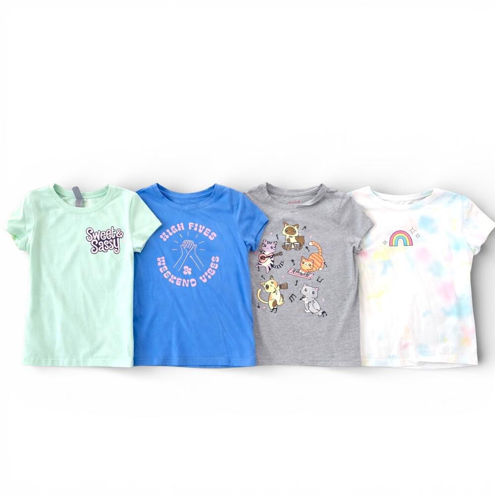 Cat & Jack Girls T-Shirt Lot of 4 Size Small 6/7 Short Sleeve Tops